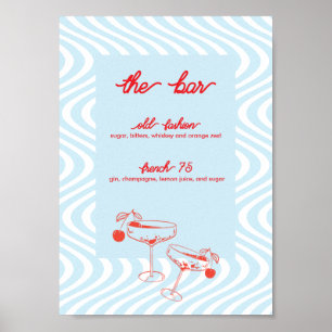 Poster Panneau de la barre Mariage rétro - Vague bleue