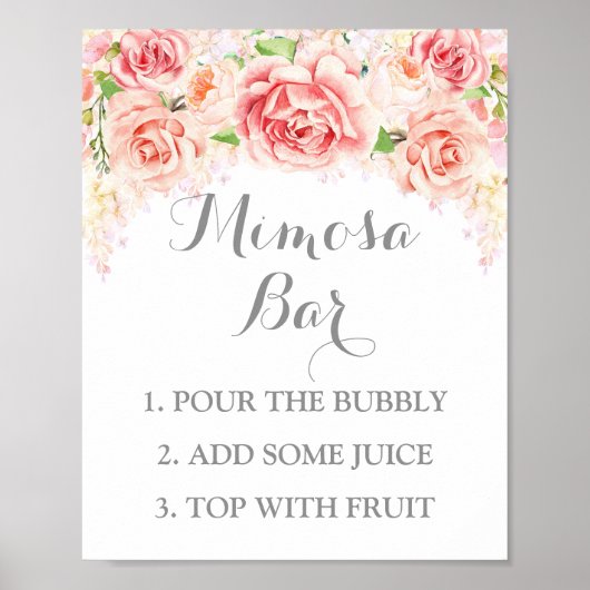 Poster Panneau de la barre Mimosa Fleurs d'aquarelle rose (Devant)