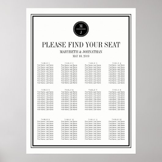 Poster Panneau de la carte de mariage simple et élégante (Devant)