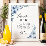 Poster Panneau de la Fête des mariées Florale Bleu Duché<br><div class="desc">Faites ressortir votre douche nuptiale avec cette enseigne chic Dusty Blue Floral Mimosa Bar. Le magnifique design floral combiné aux fleurs bleues poussiéreuses et à la police élégante crée un look moderne mais sophistiqué. Ce signe est parfait pour toute mariée qui veut ajouter une touche d'élégance à sa douche nuptiale....</div>