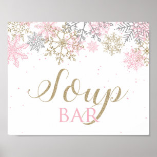 Poster Panneau de la Soupe-bar Pink Snowflake hiver Onede