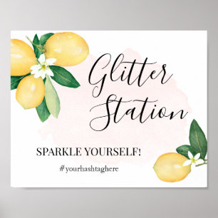 Poster Panneau de la Station Paillettes Citrons Roses pou