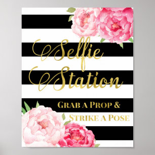 Poster Panneau de la Station Selfie Fleurs Roses Bandes N