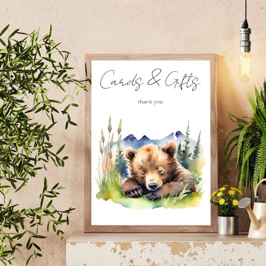 Poster Panneau de la table baby shower de l'ours d'attent