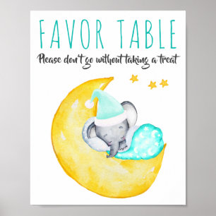 Poster Panneau de la table baby shower Elephant sur la lu