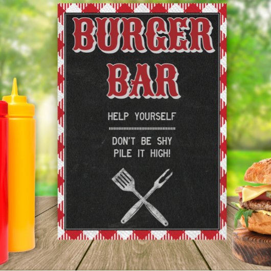 Poster Panneau de la table BBQ Anniversaire Burger 5x7 Ja