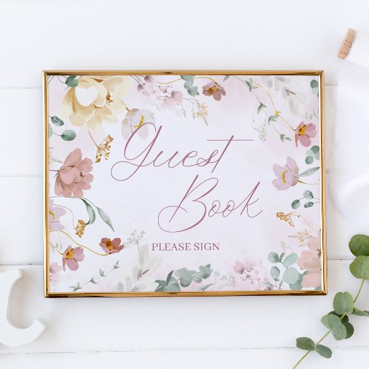 Poster Panneau de la table Blush Floral Guest Book