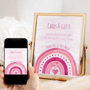 Poster Panneau de la table cadeau Baby shower rose arc-en