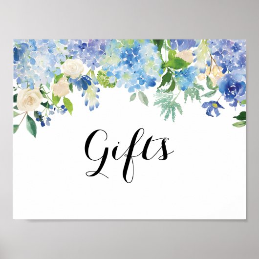 Poster Panneau de la table cadeau Blue Floral Hydrangea (Devant)