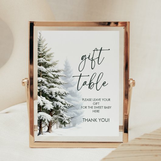 Poster Panneau de la table cadeau de Baby shower d'hiver