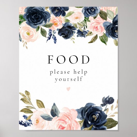 Poster Panneau de la table d'alimentation florale bleu et (Devant)