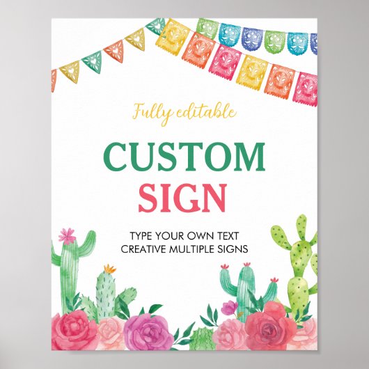 Poster Panneau de la table d'anniversaire Fiesta Cactus (Devant)