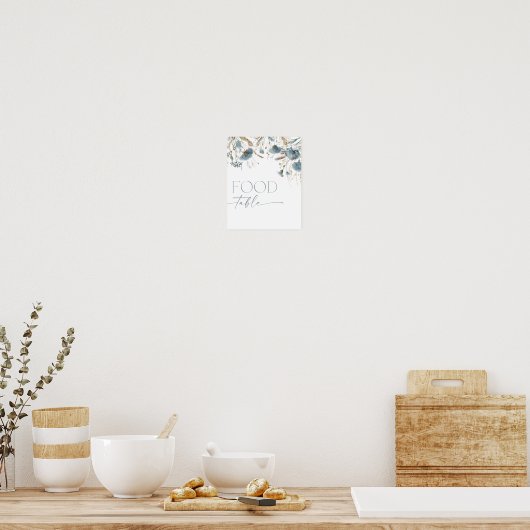 Poster Panneau de la table de nourriture boho bleu poussi (Cuisine)