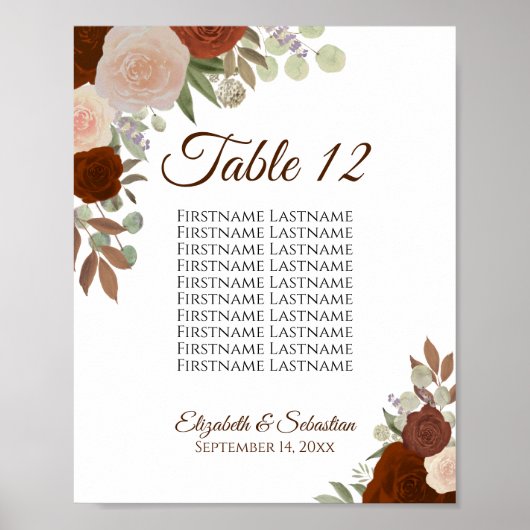 Poster Panneau de la table du Mariage Rose orange rouille (Devant)