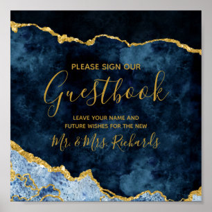 Poster Panneau de la table Mariage Marine Blue Gold Foil
