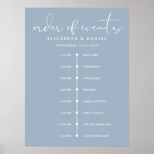 Poster Panneau de l'ordre des événements de mariage bleu (Devant)