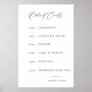 Poster Panneau de l'ordre des événements de mariage   Élé
