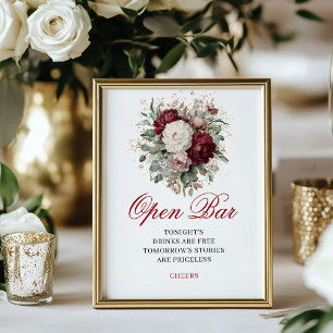 Poster Panneau de mariage 8x10 Bar Ouvert Burgundy Blush
