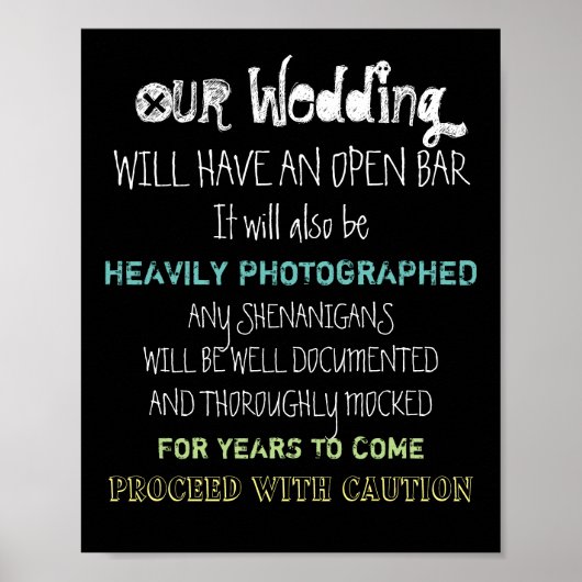 Poster Panneau de mariage à bar ouvert Attention Drôle de (Devant)