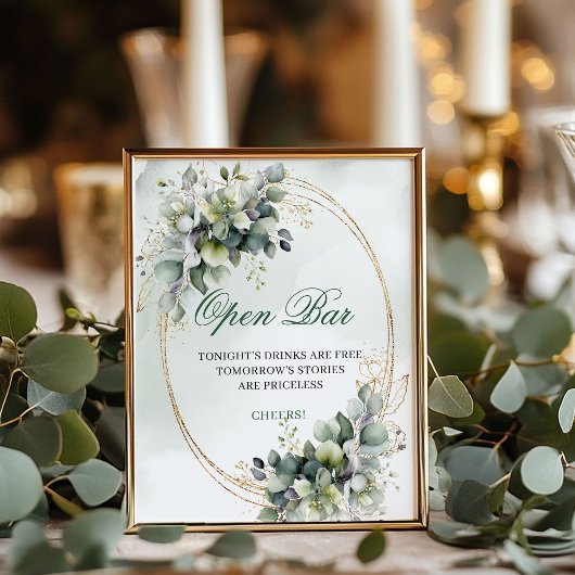 Poster Panneau de mariage à bar ouvert Eucalyptus Vert Po