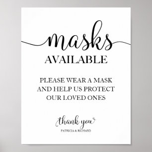 Poster Panneau de mariage à calligraphie simple Masques D