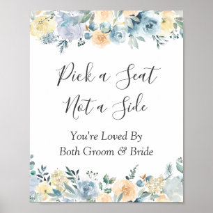 Poster Panneau de mariage à fleurs bleues pour choisir so