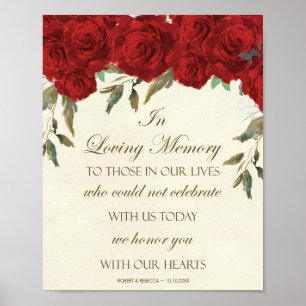 Poster Panneau de mariage à la mémoire aimante roses roug