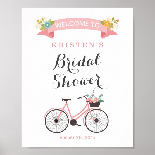Poster Panneau de Mariage à Vélo Floral Rose Fardé (Devant)