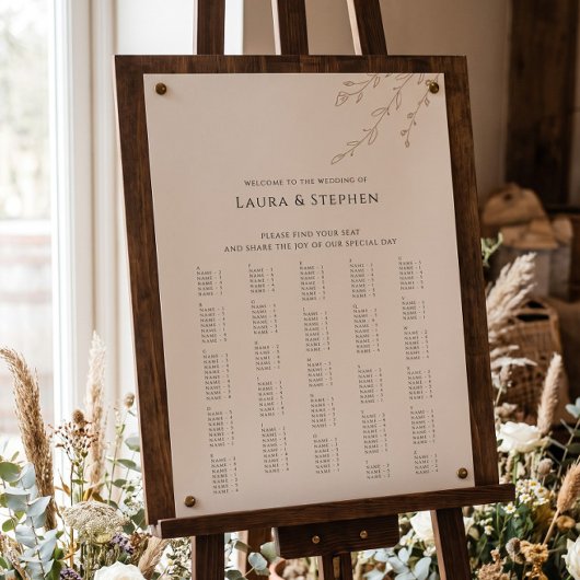 Poster Panneau de mariage alphabétique botanique rustique