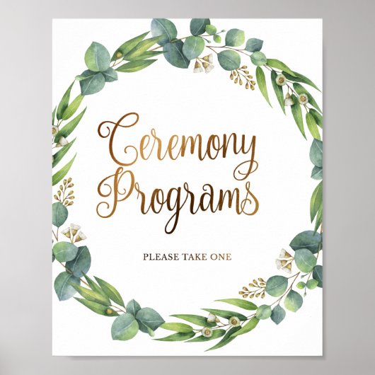 Poster Panneau de mariage au eucalyptus pour programmes d (Devant)