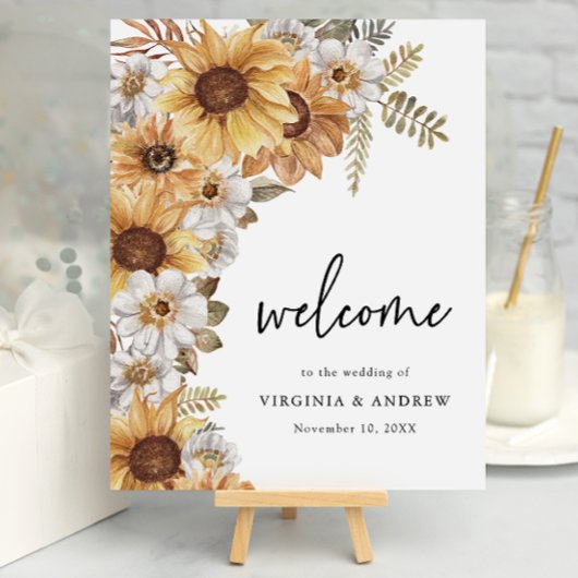 Poster Panneau de mariage au tournesol rustique