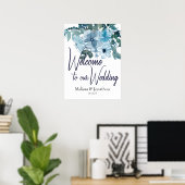 Poster Panneau de mariage aux roses bleues pastel moderne (Bureau à domicile)