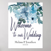 Poster Panneau de mariage aux roses bleues pastel moderne (Devant)