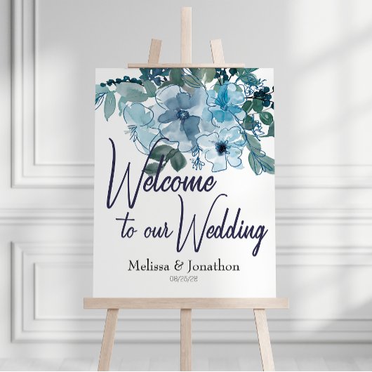 Poster Panneau de mariage aux roses bleues pastel moderne
