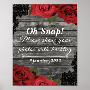 Poster Panneau de mariage avec hashtag à fleurs de roses