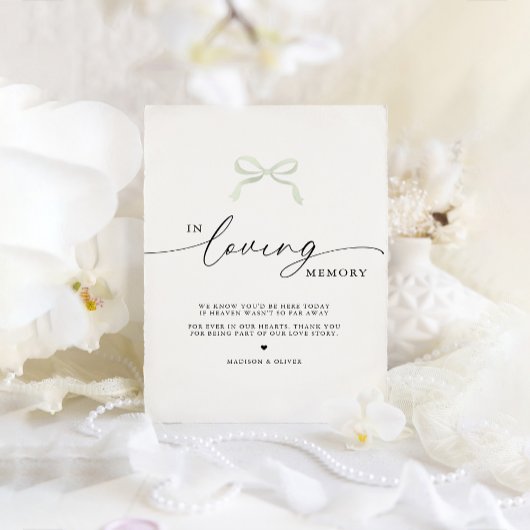 Poster Panneau de mariage avec un nœud vert sauge en souv