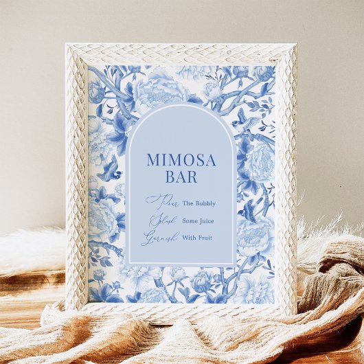 Poster Panneau de mariage bar mimosa bleu blanc à motifs 
