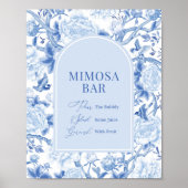 Poster Panneau de mariage bar mimosa bleu blanc à motifs  (Devant)