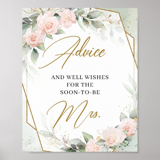 Poster Panneau de mariage "Blush floral greenery" pour la (Devant)