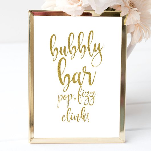 Poster Panneau de mariage Bubbly Bar Gold Glitter 8x10