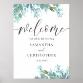 Poster Panneau de mariage calligraphie vert sauge feuilla (Devant)