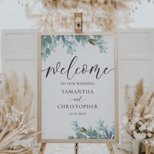 Poster Panneau de mariage calligraphie vert sauge feuilla