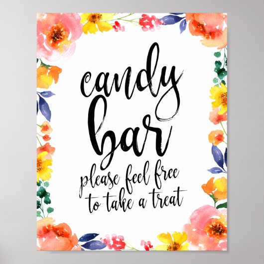 Poster Panneau de mariage Candy Bar Floral Script 8x10 (Devant)