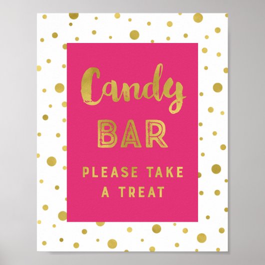 Poster Panneau de mariage Candy Bar rayures rose vif et o (Devant)