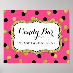 Poster Panneau de mariage Candy Bar Rose Noir Or Confetti