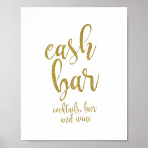 Poster Panneau de mariage Cash Bar Gold Glitter 8x10