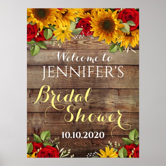 Poster Panneau de Mariage Champêtre Fleurs et Roses (Devant)