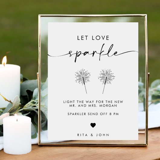 Poster Panneau de mariage Chic Moderne Let Love Sparkle