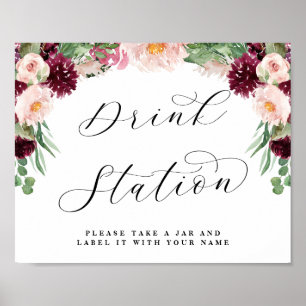 Poster Panneau de mariage chic pour station de boissons f