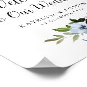 Poster Panneau de mariage d'accueil fleuri bleu outremer (Coin)